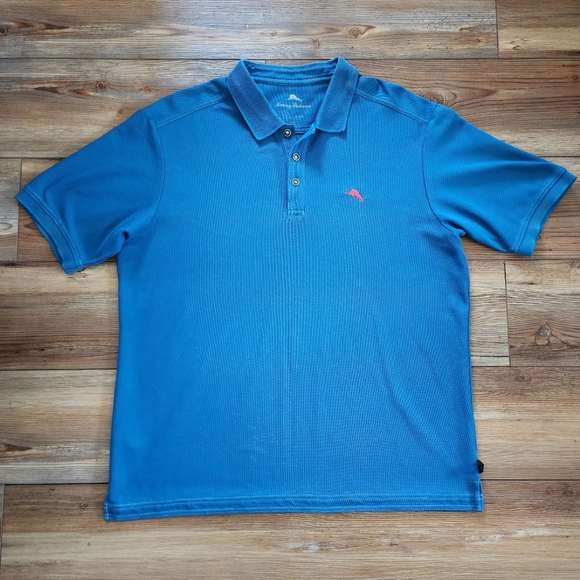 Tommy Bahama Polo Shirt Mens L Blue Pique Short Sleeve - Picture 1 of 10
